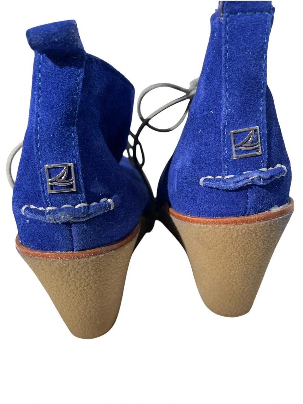 Sperry Wedge Ankle Booties Blue Suede Shoes Lace-Up Women's 6.5 Chelsea Boots